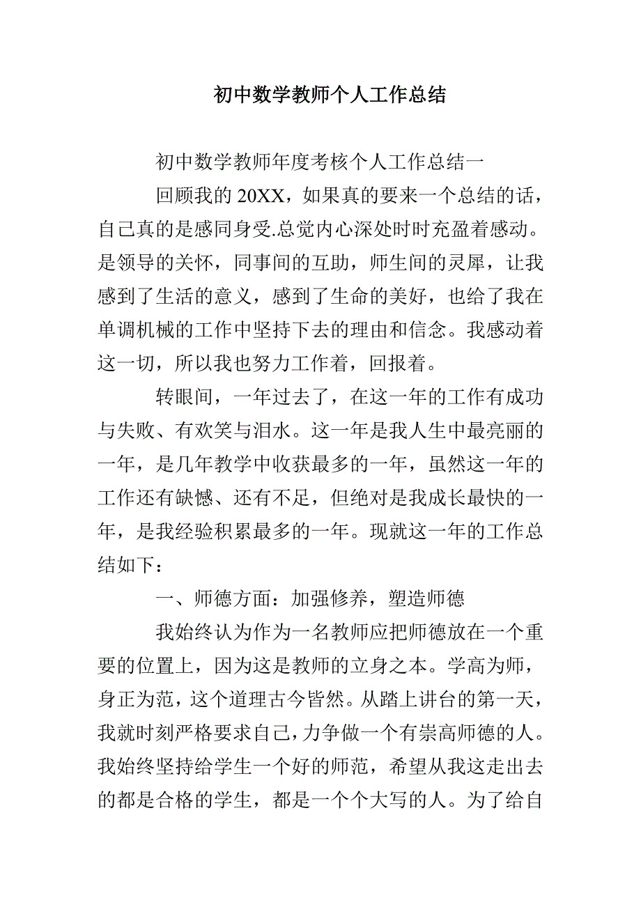 初中数学教师个人工作总结_第1页