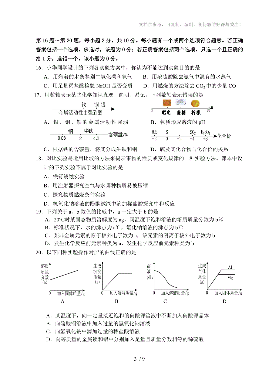 泰州市高港实验学校九年级模拟考试化学试题_第3页