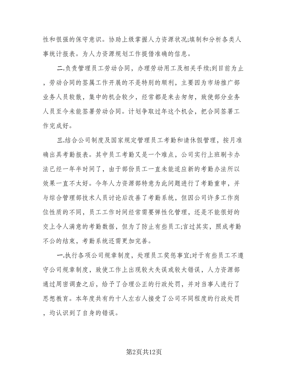 2023人力资源个人总结范本（四篇）_第2页