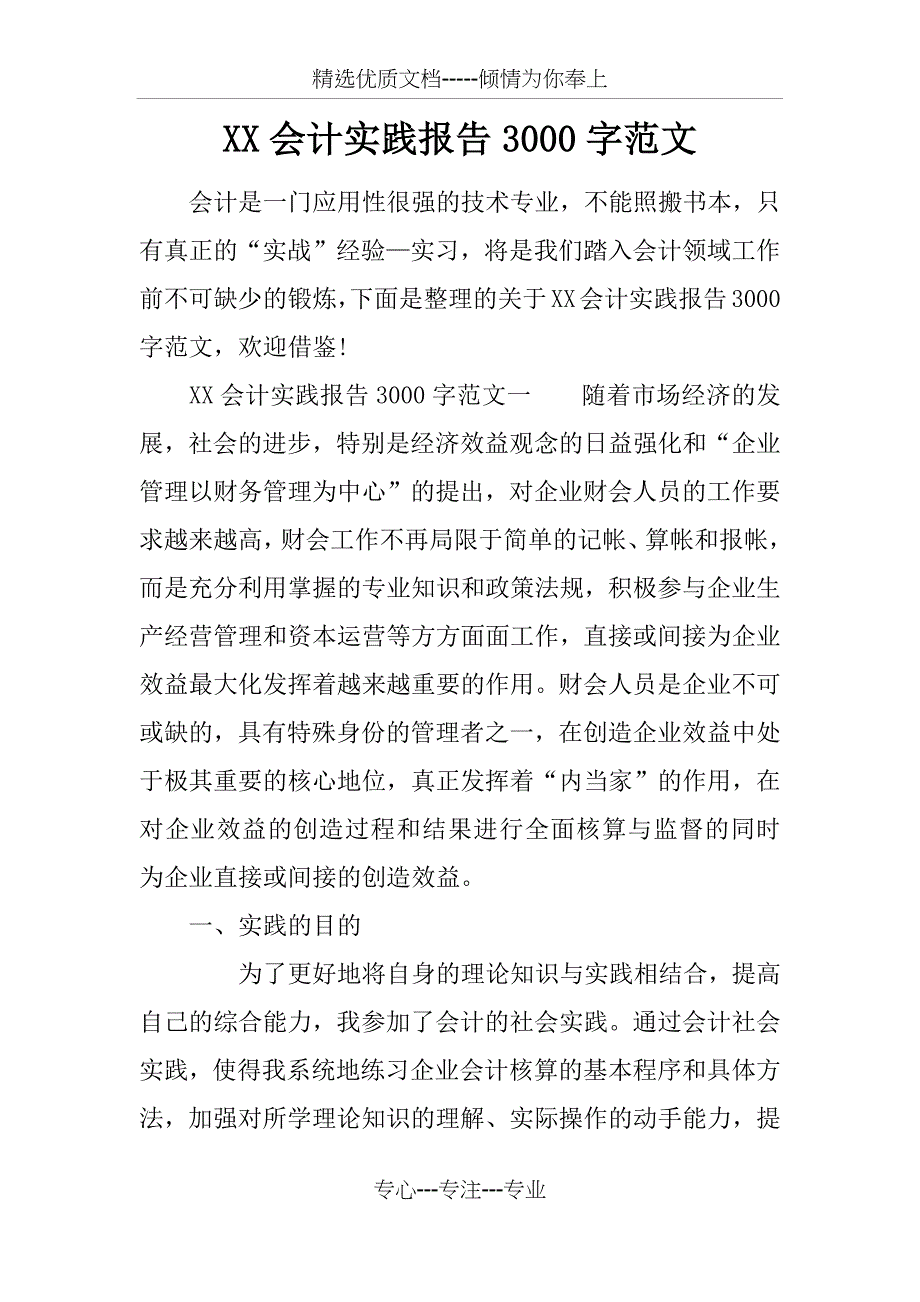 XX会计实践报告3000字范文_第1页