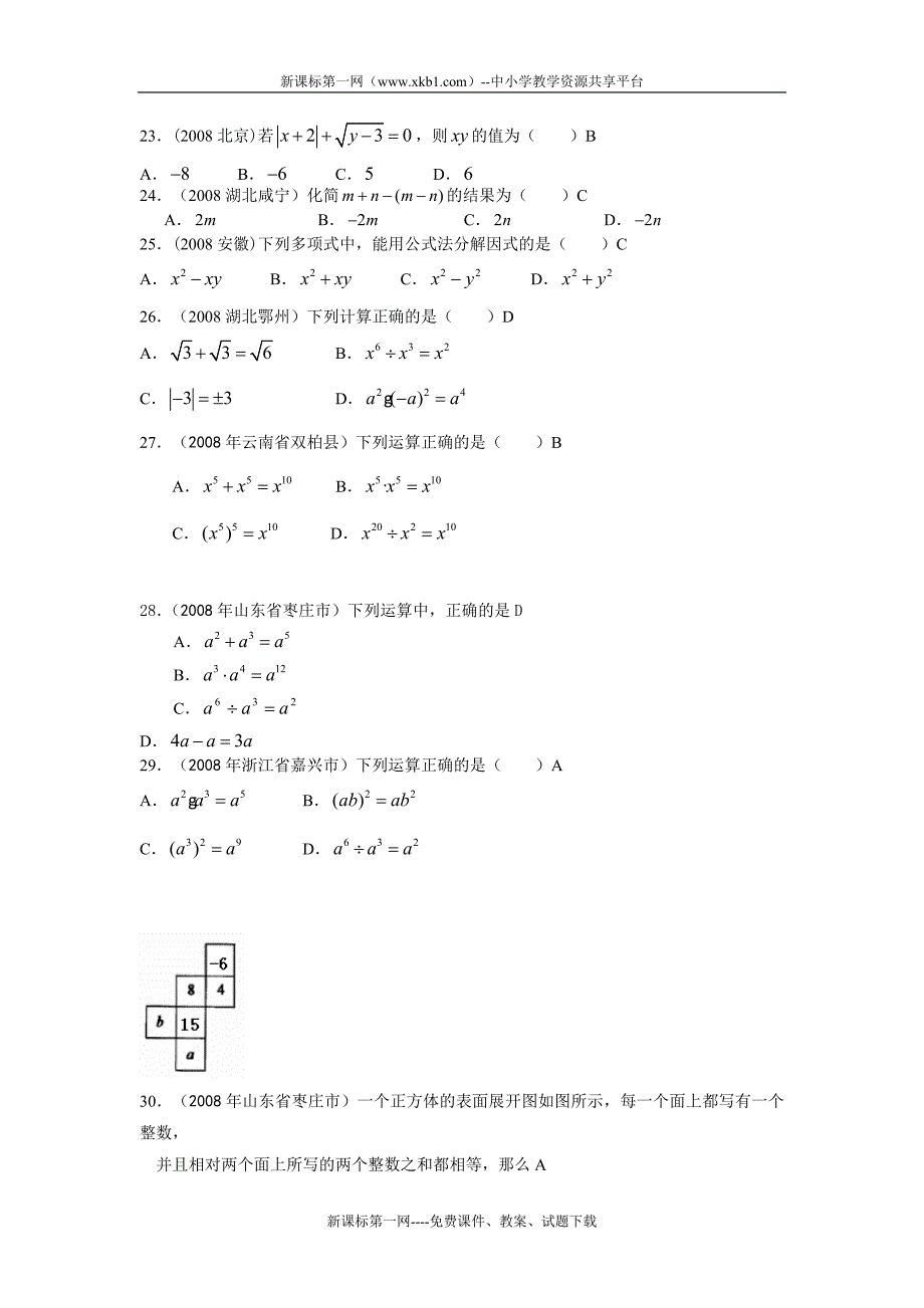 2011中考数学专题复习——整式和因式分解.doc_第3页