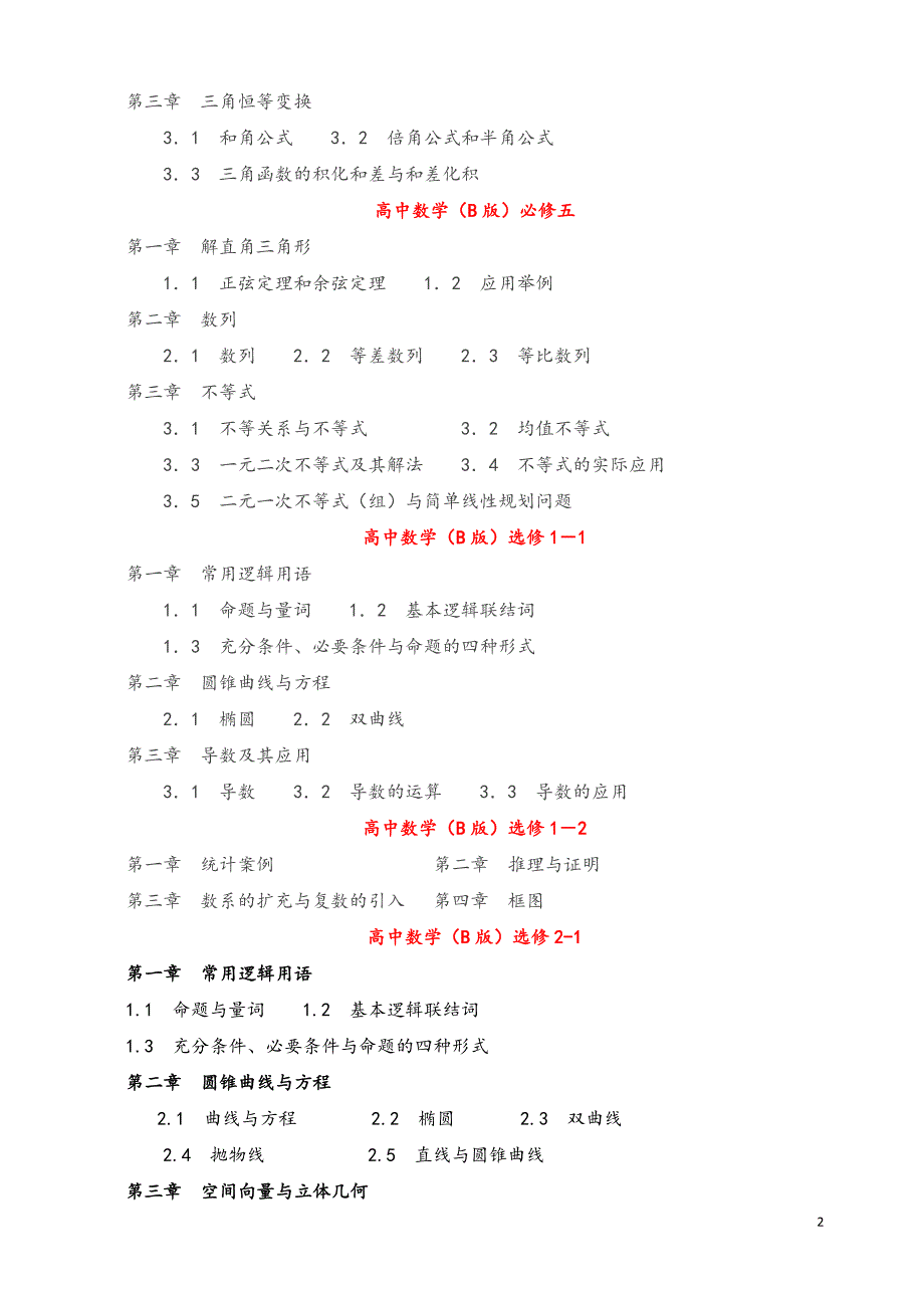 高中数学教材新课标人教B版目录完整版_第2页