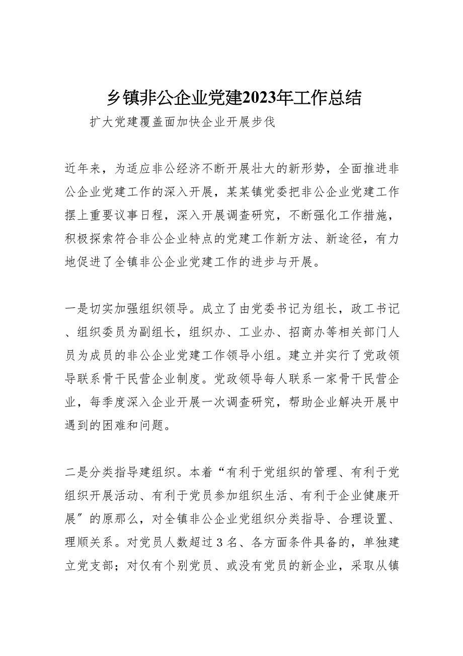 乡镇非公企业党建2023年工作总结材料.doc_第1页