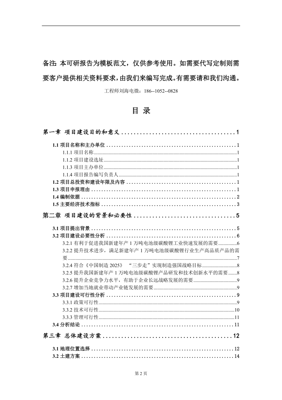 新建年产1万吨电池级碳酸锂项目建议书写作模板立项审批_第2页