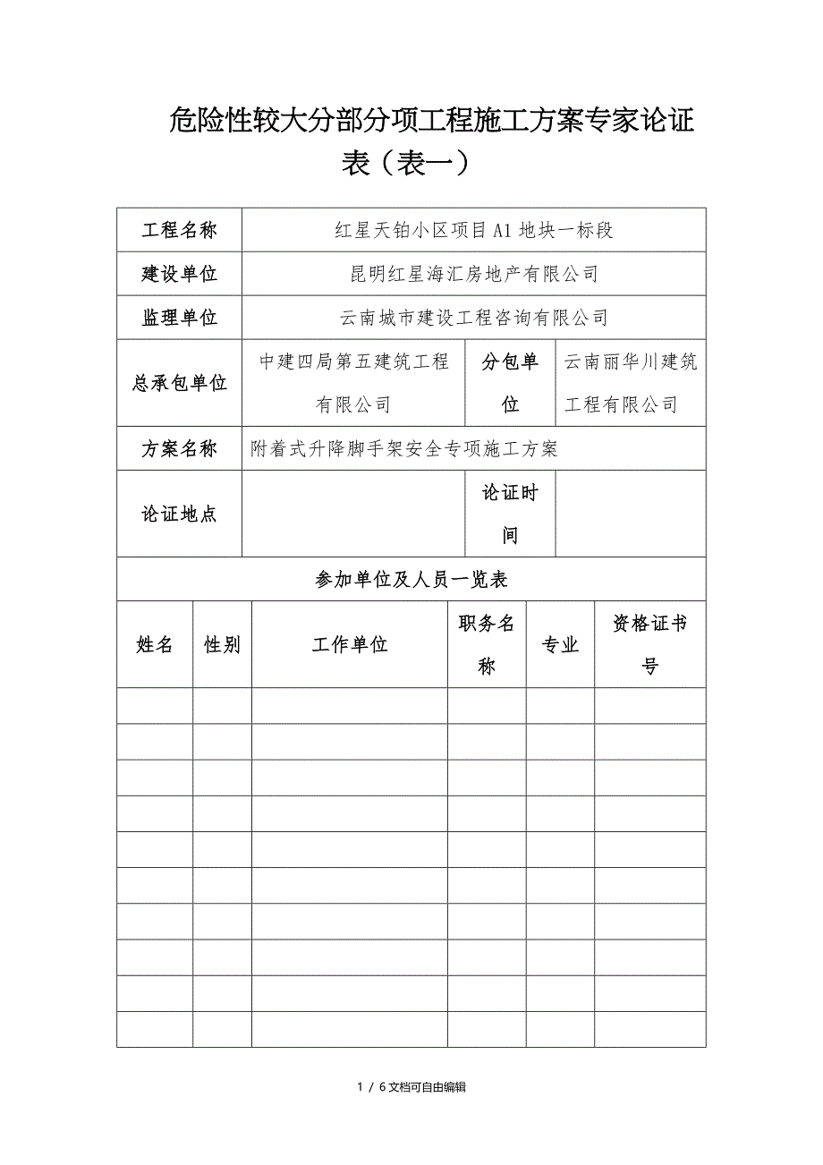 爬架专家论证表(一标段)_第1页