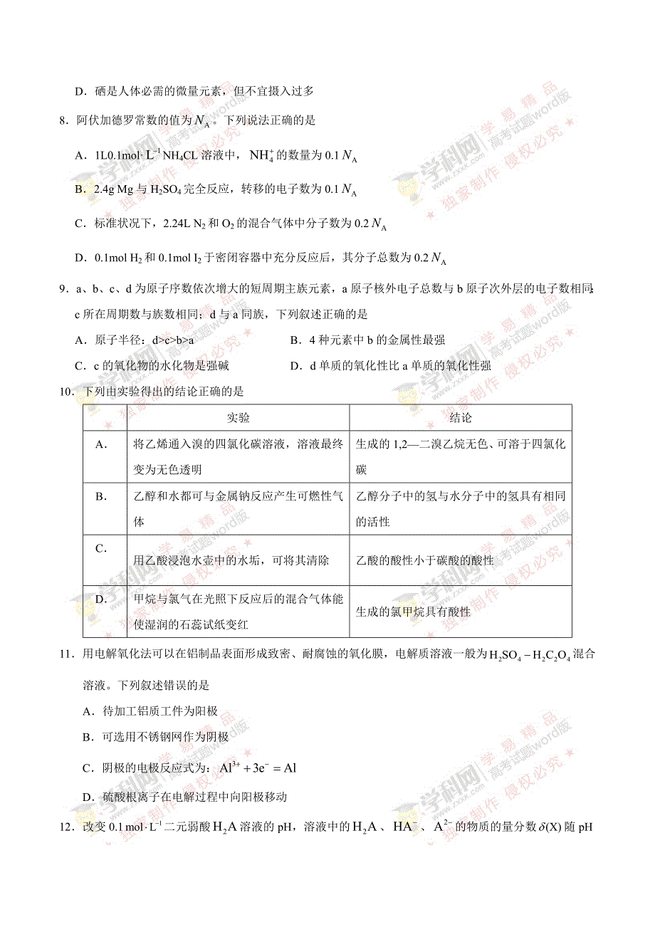 （精校版）2017年新课标Ⅱ理综高考试题文档版（含答案）.doc_第3页