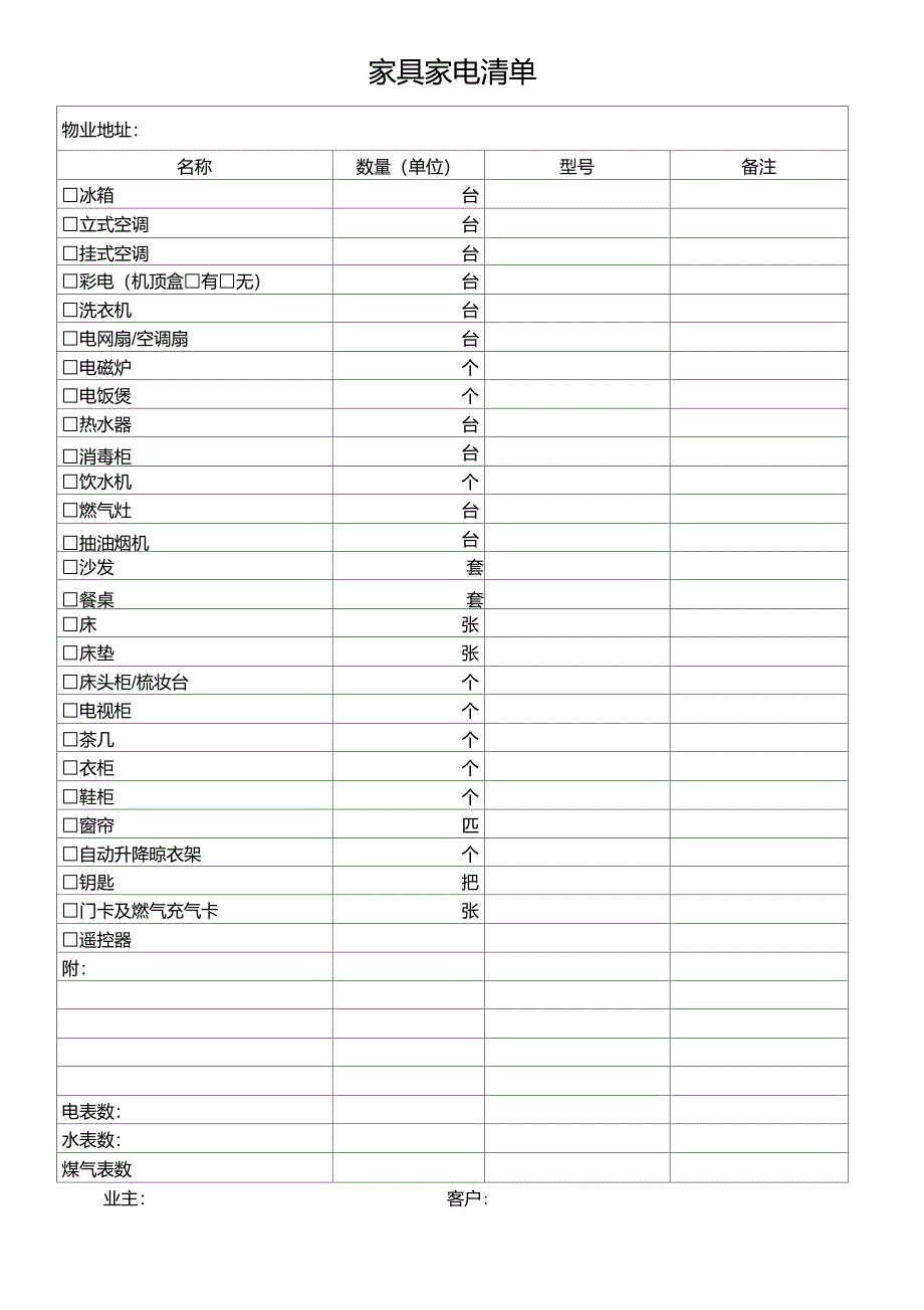 家具家电清单_第1页