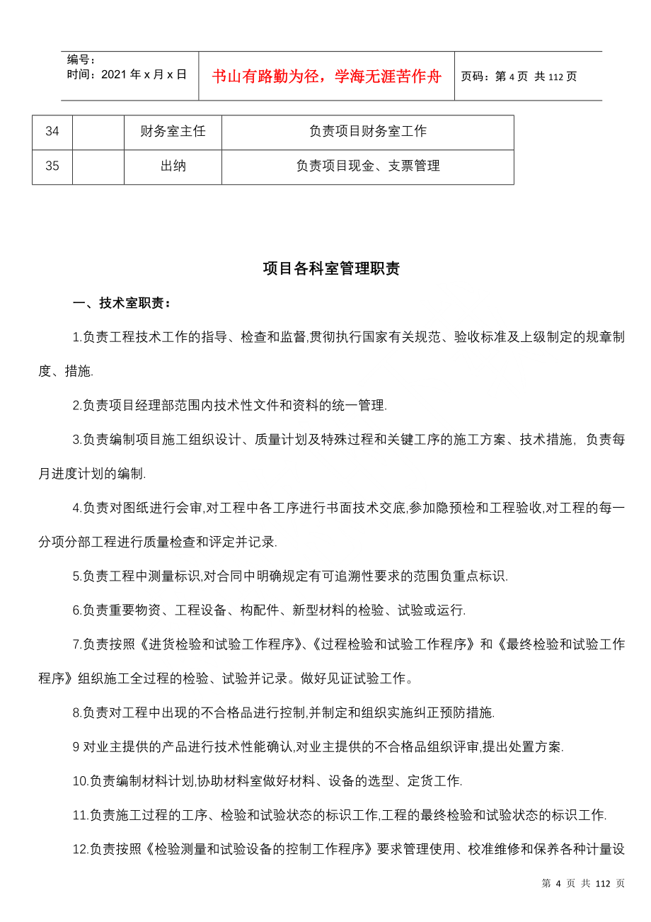 中铁建设工程二十八项目经理部管理制度手册_第4页