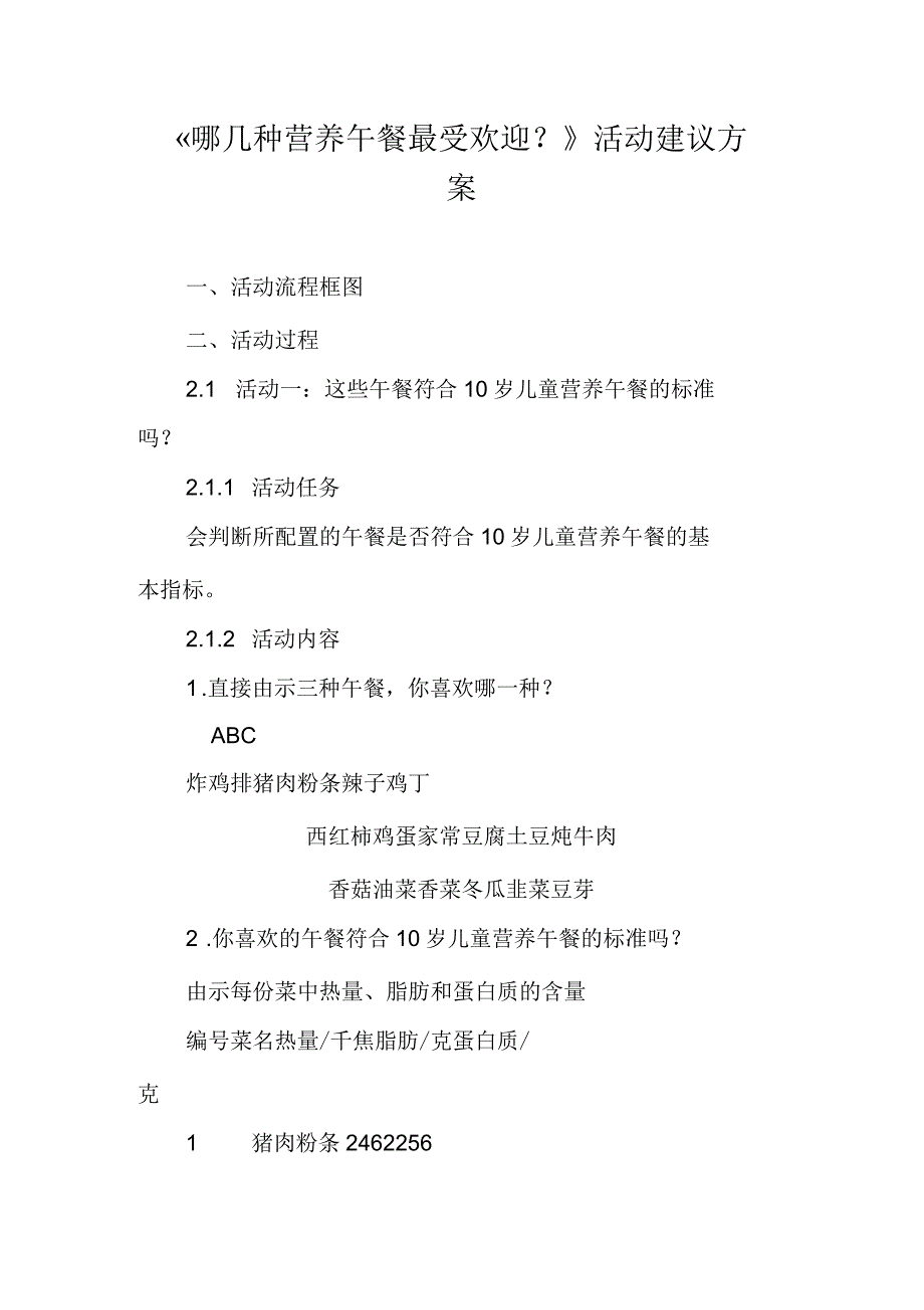 《哪几种营养午餐最受欢迎》活动建议方案_第1页