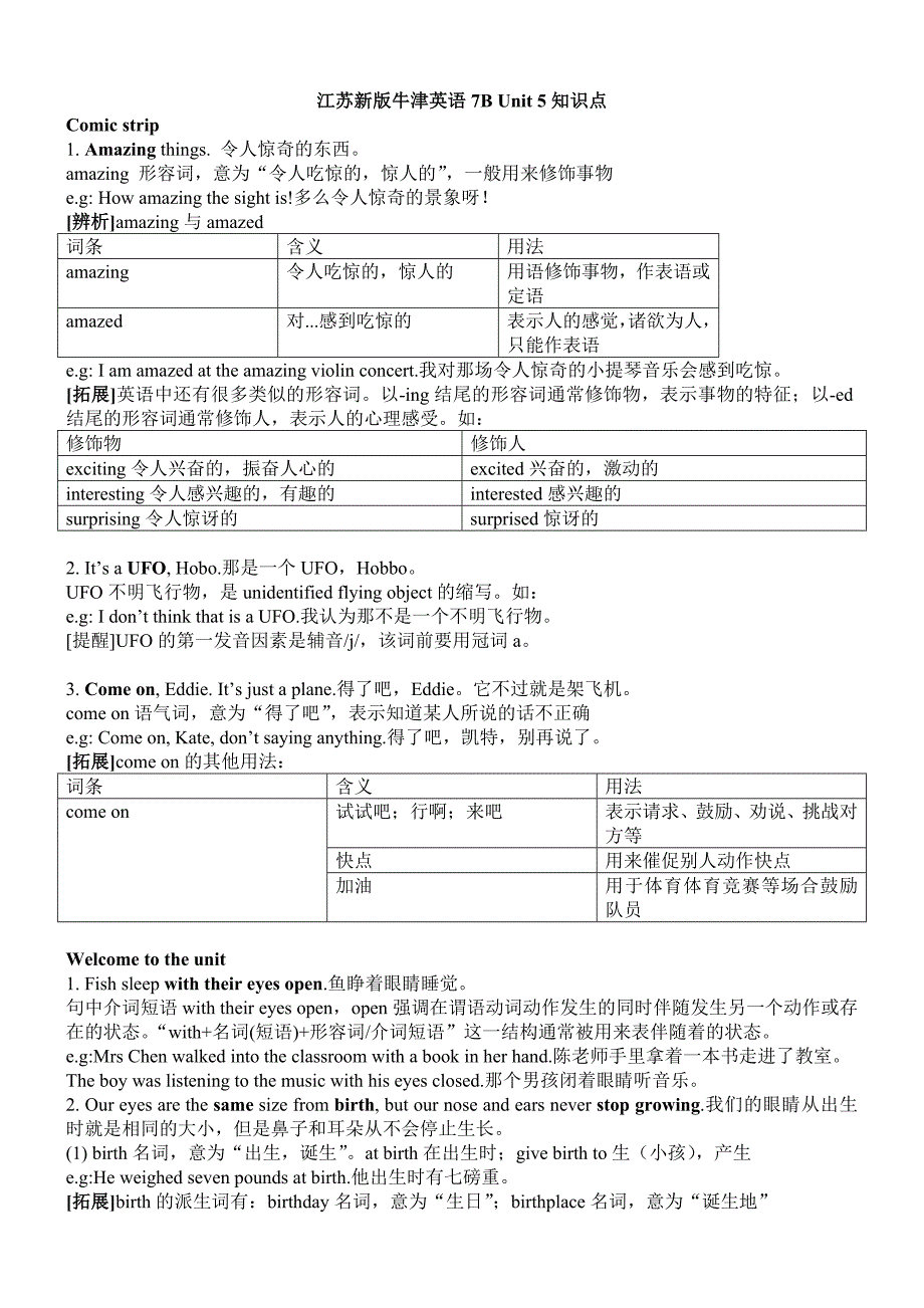 江苏新版牛津英语7BUnit5知识点_第1页