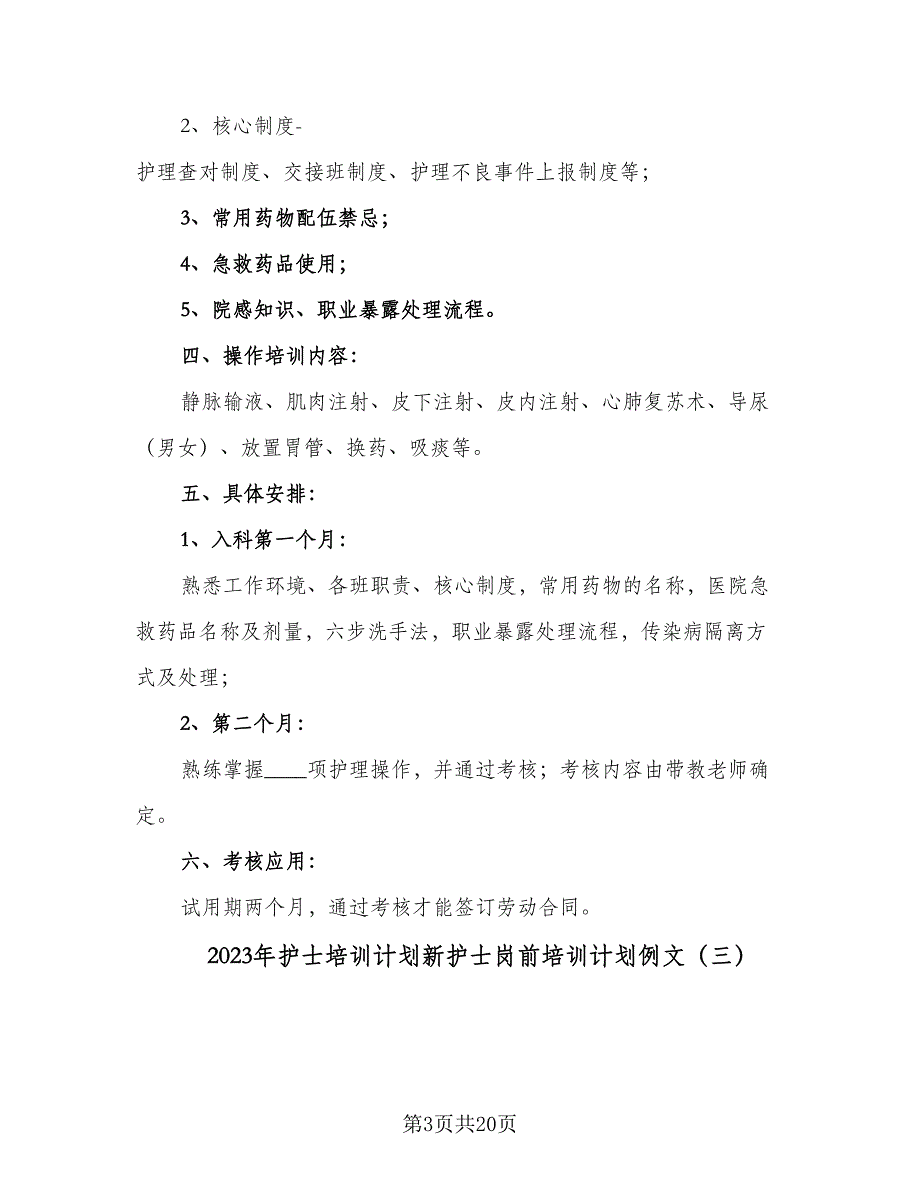 2023年护士培训计划新护士岗前培训计划例文（七篇）.doc_第3页