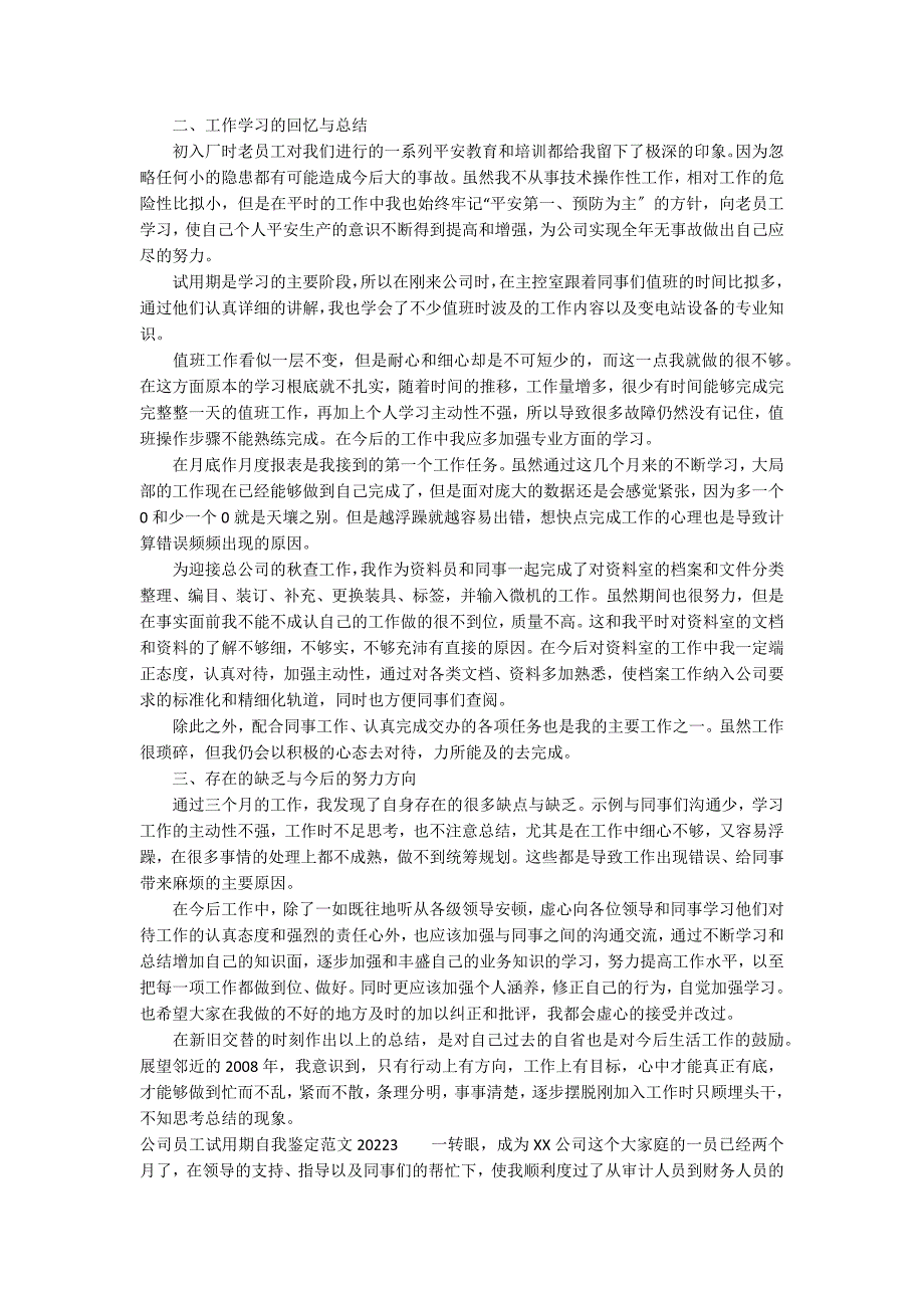 公司员工试用期自我鉴定范文2022【3篇】_第2页