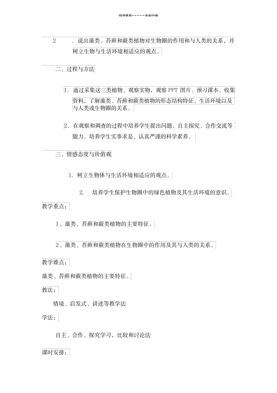 藻类植物、苔藓植物和蕨类植物教学设计_高等教育-生物学_第2页