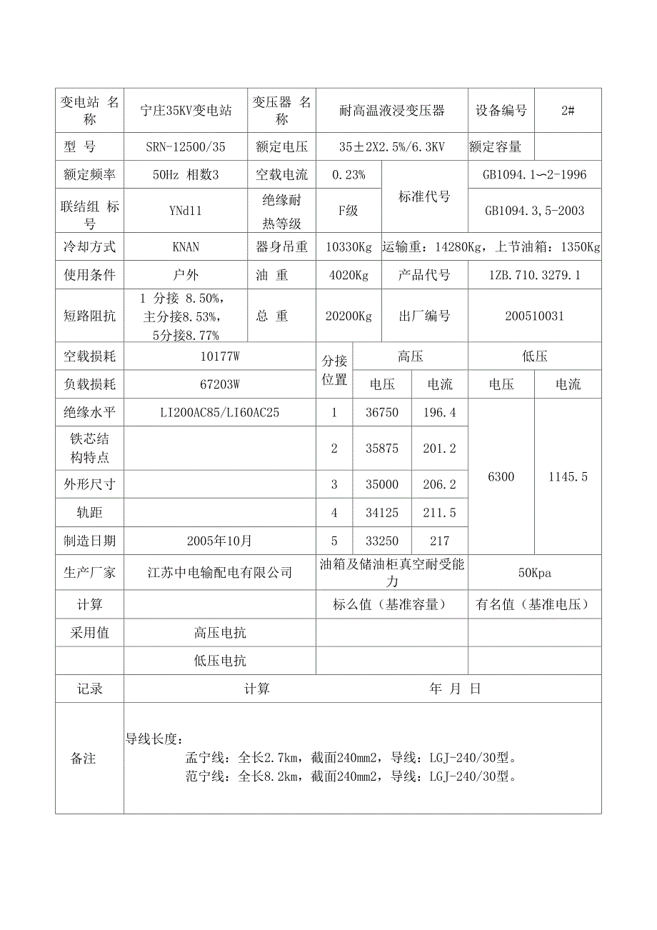 变压器技术参数表_第2页