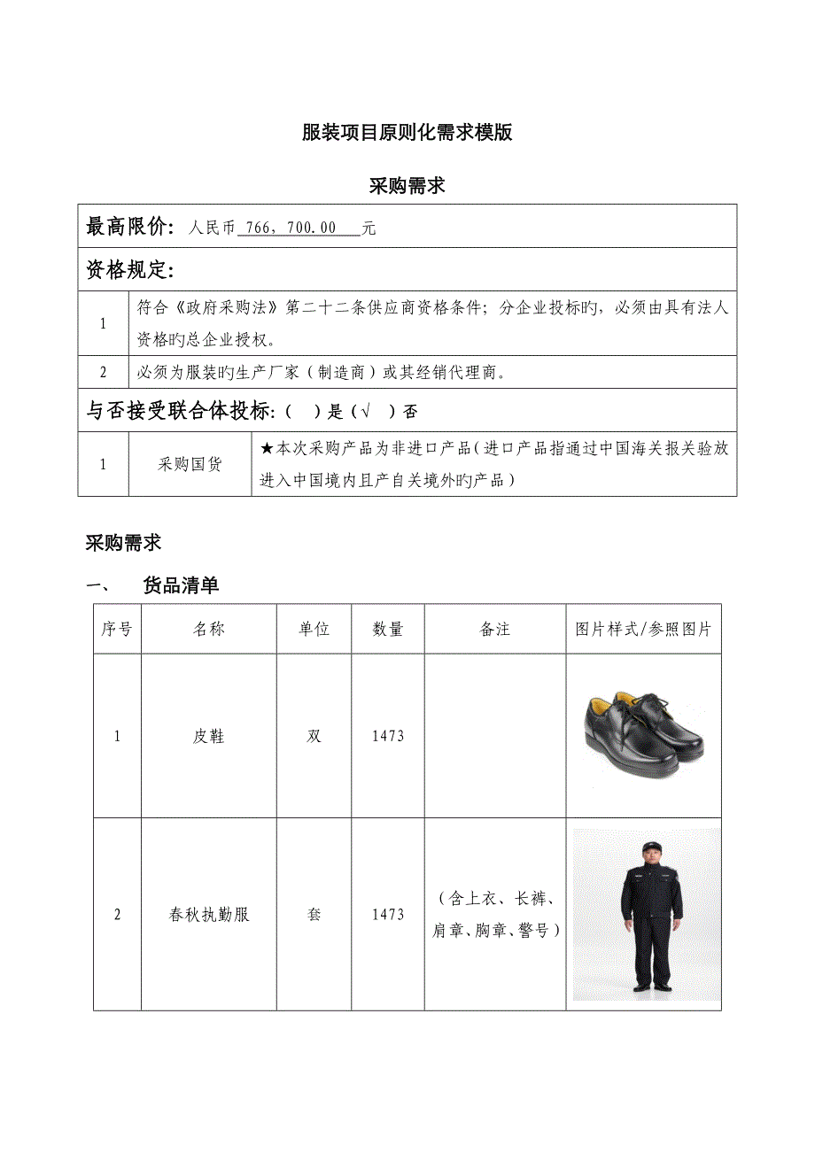 服装项目标准化需求模版_第1页