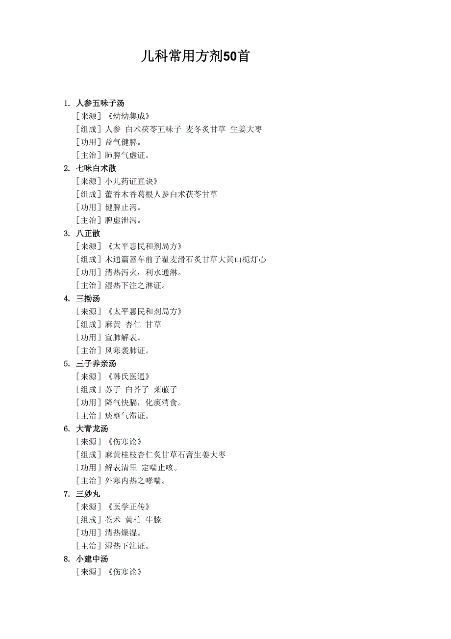 儿科常用方剂50首方剂_第1页