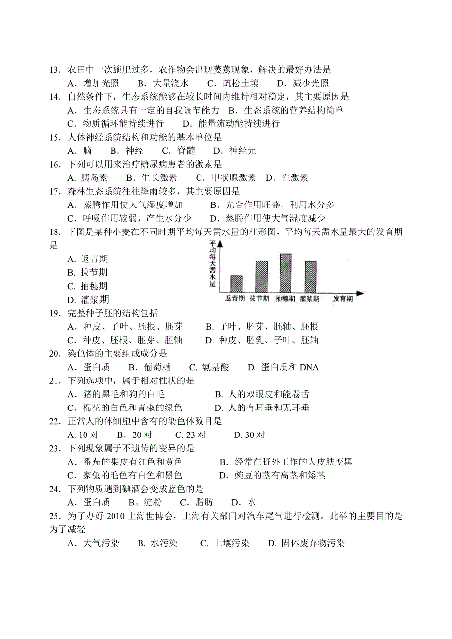 2011届南通市初中学业水平测试生物试题_第2页