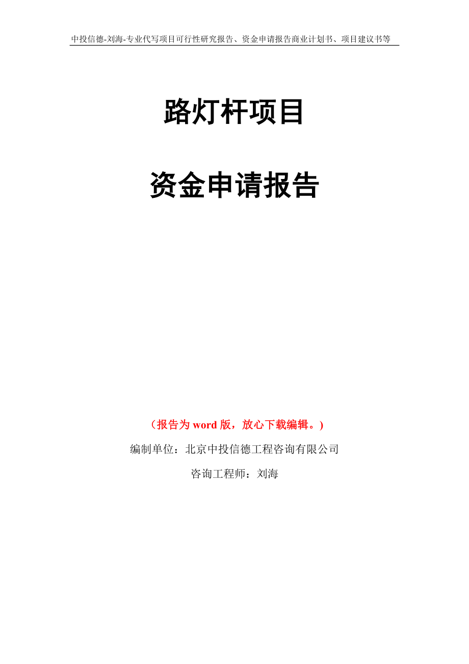 路灯杆项目资金申请报告写作模板代写_第1页