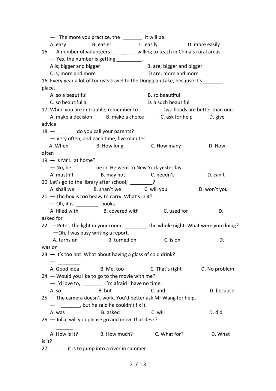 人教版2019八年级英语竞赛试题及答案.doc_第2页