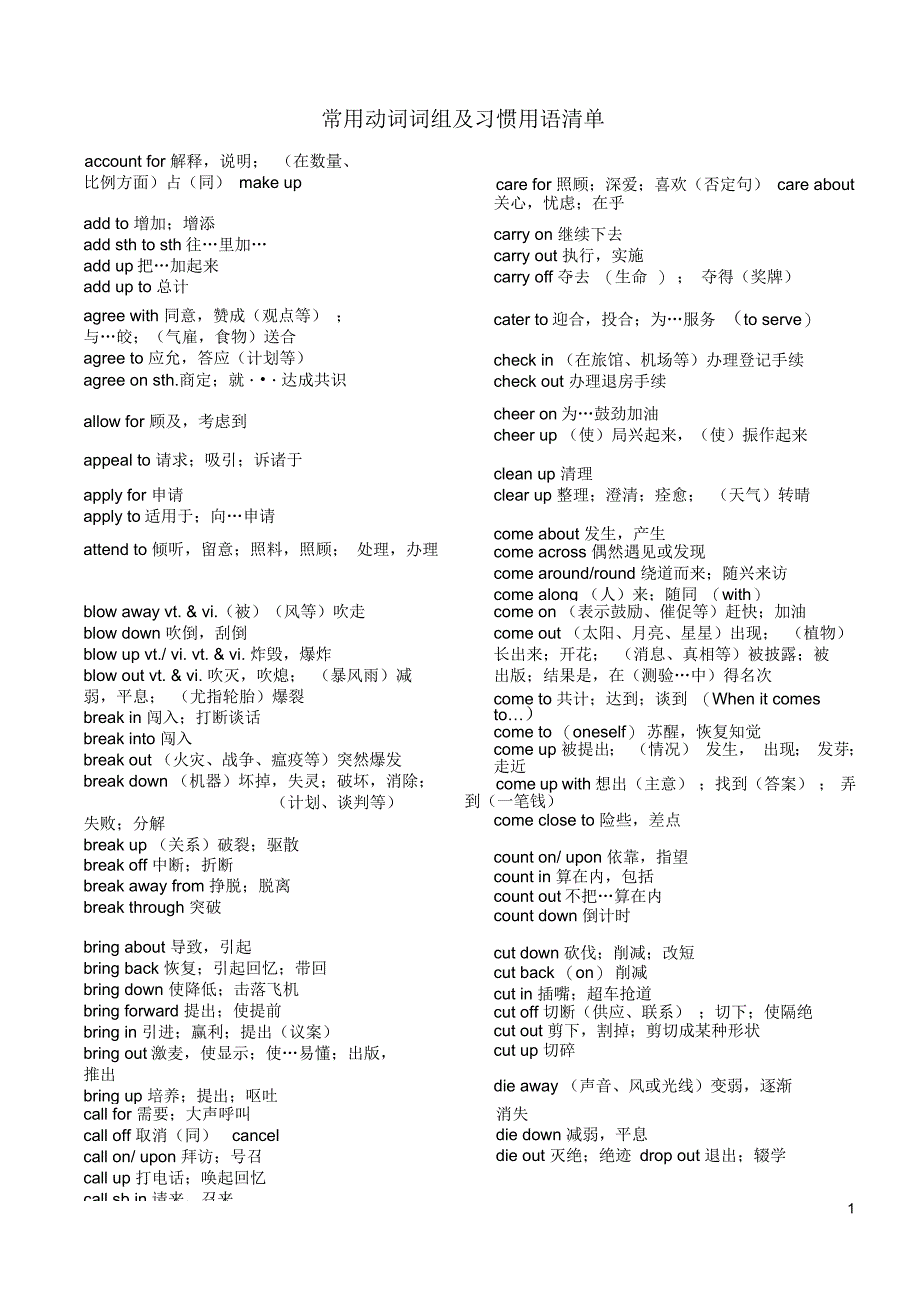 高考常用动词词组及习惯用语清单_第1页