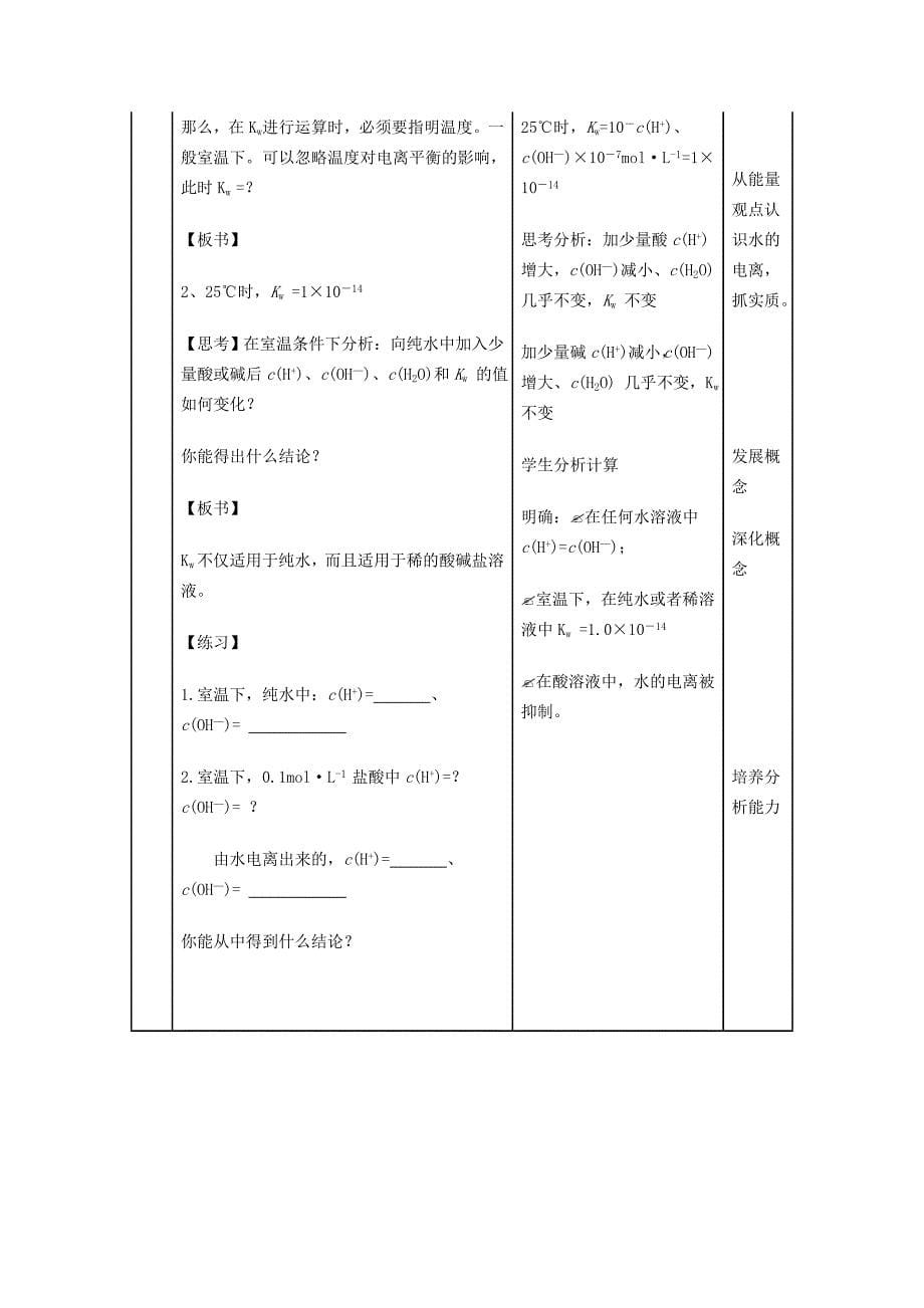 水的电离和溶液的酸碱性(第一课时)》教学设计_第5页