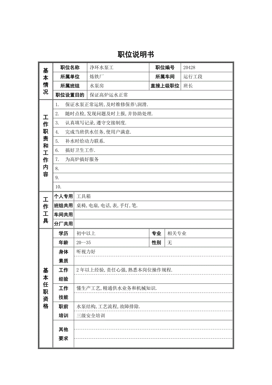 净环水泵工岗位说明书_第1页