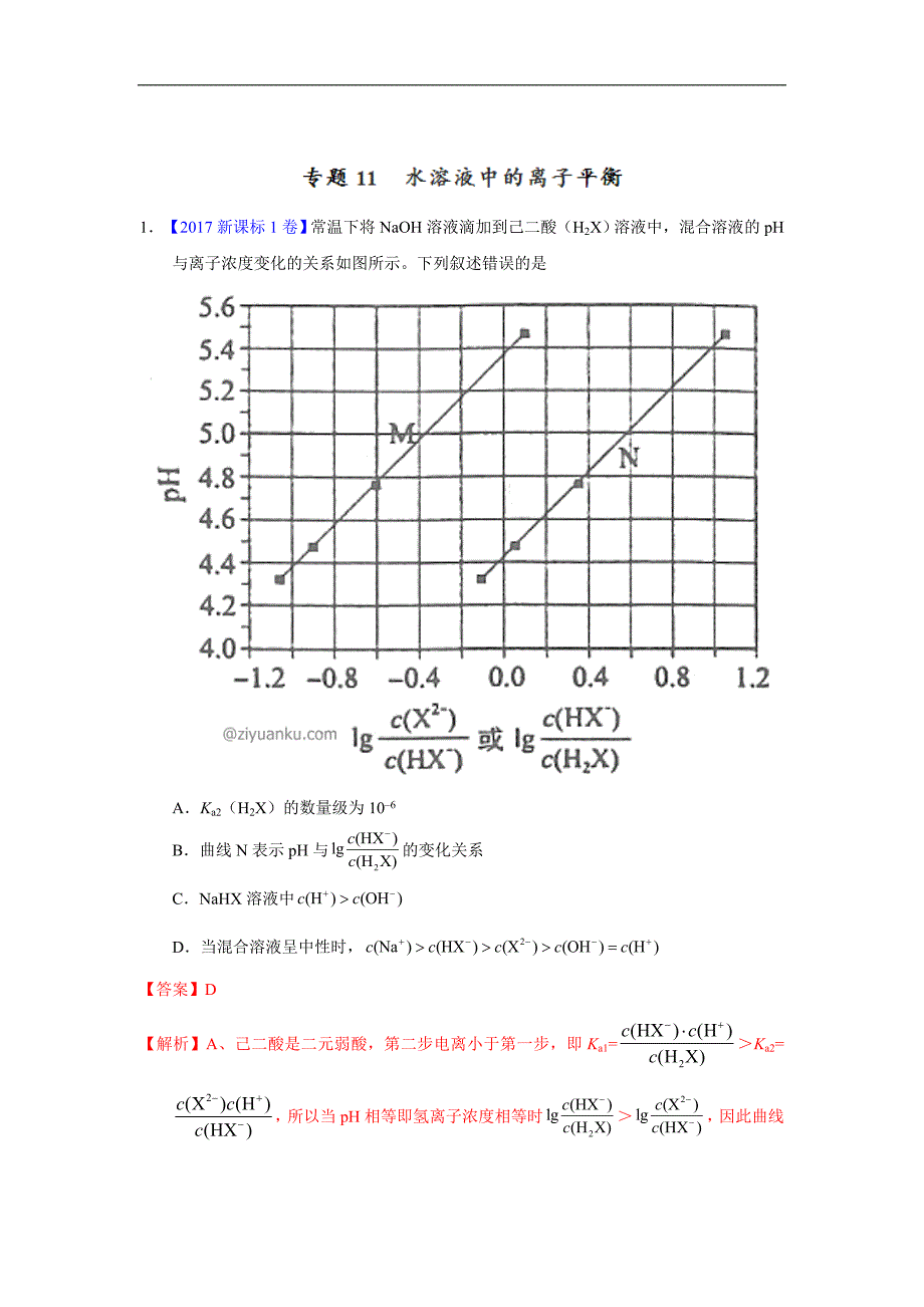 三年高考(2015-2017)化学试题分项版解析：专题11-水溶液中的离子平衡(解析版).doc_第1页