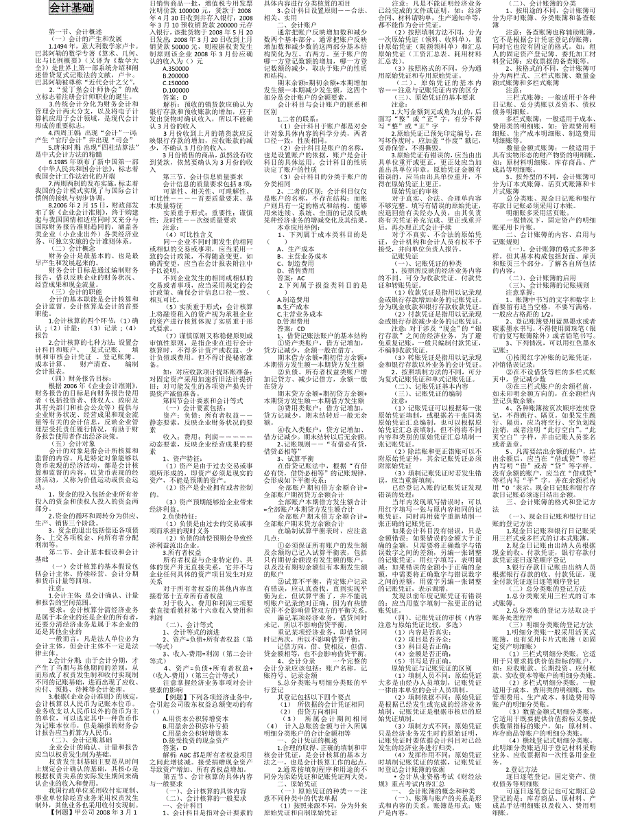 会计从业会计基础考试小抄经典精电大成人自考大学本科专科_第1页