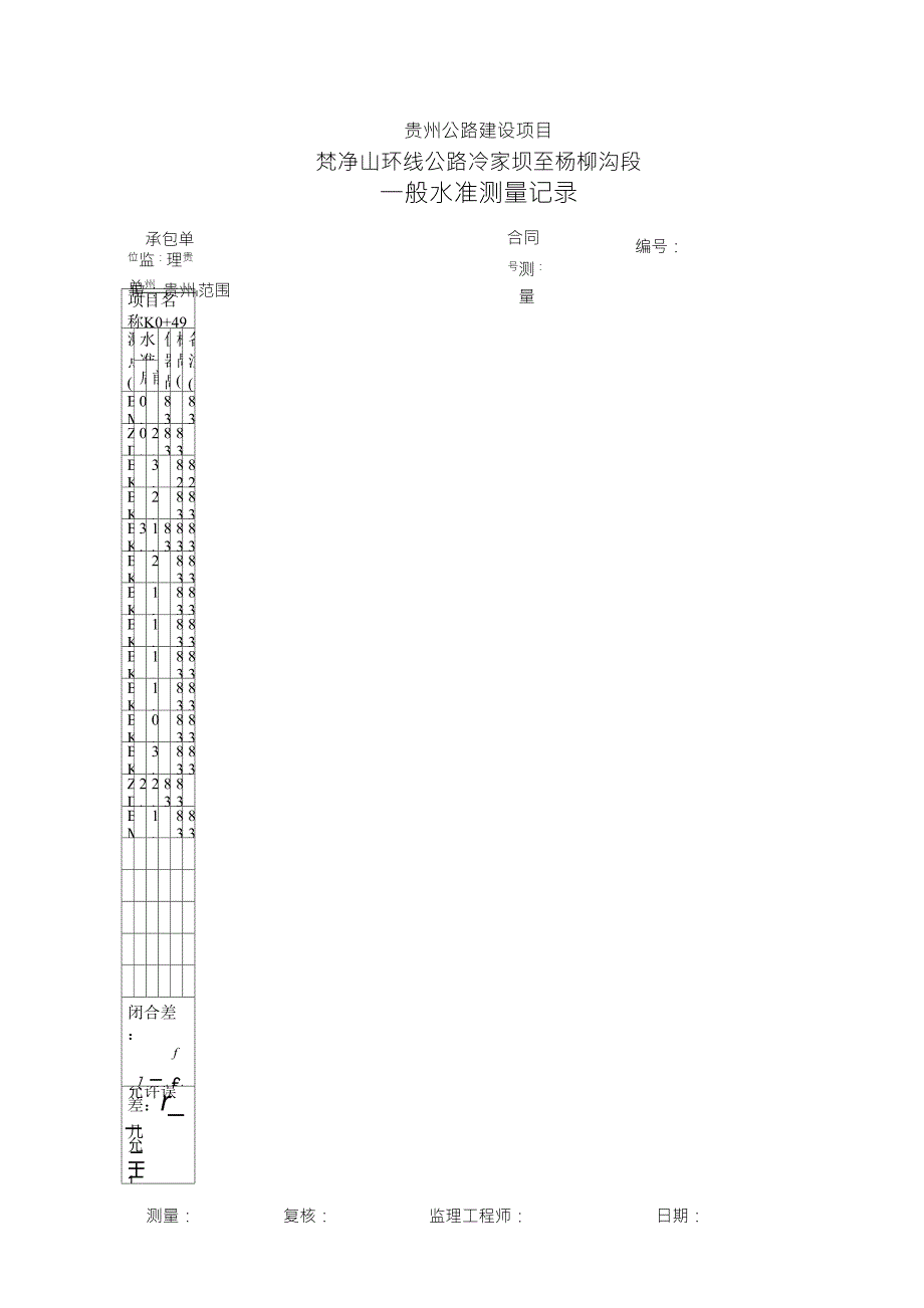 水准测量记录表(实例)水准记录表范本_第1页