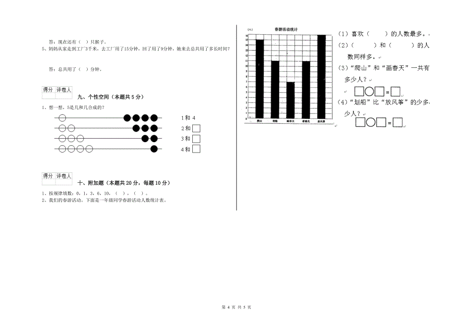 2019年实验小学一年级数学【下册】开学考试试卷B卷 赣南版.doc_第4页