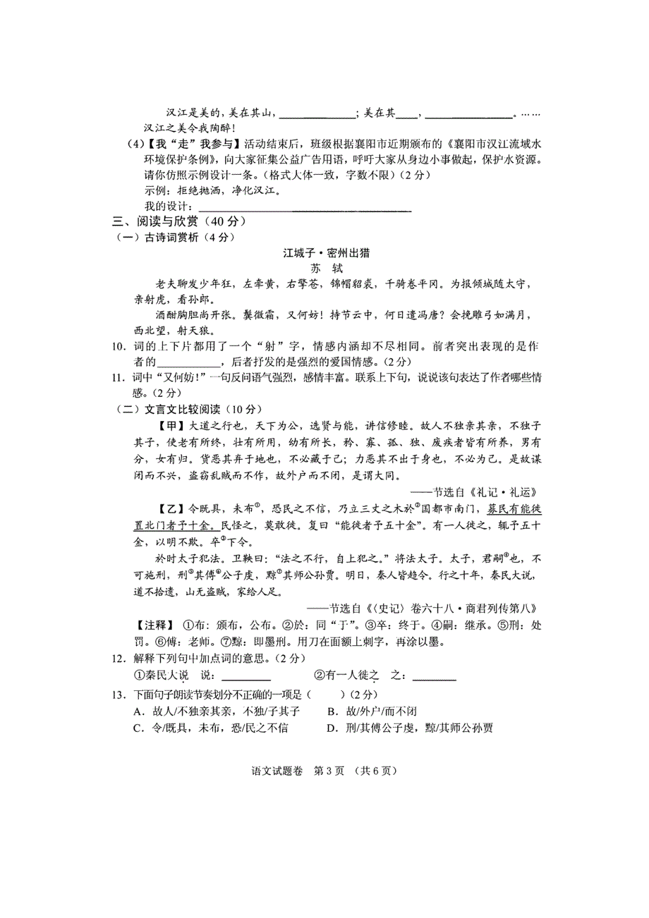 063.湖北省襄阳市中考语文试题高清图片版2C含word版答案_第3页