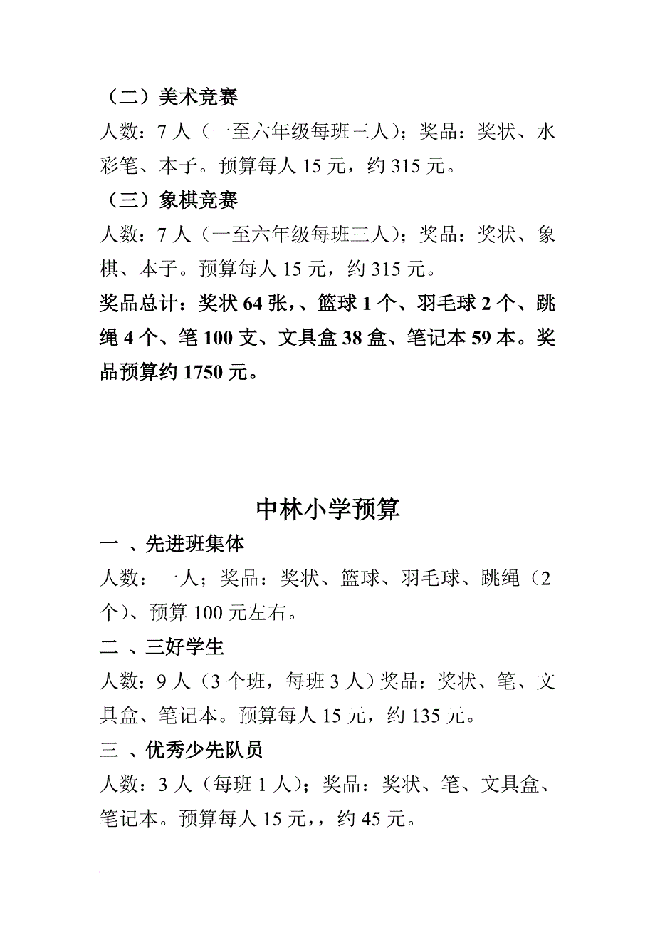 中堡小学2015年六一儿童节表彰经费预算_第2页