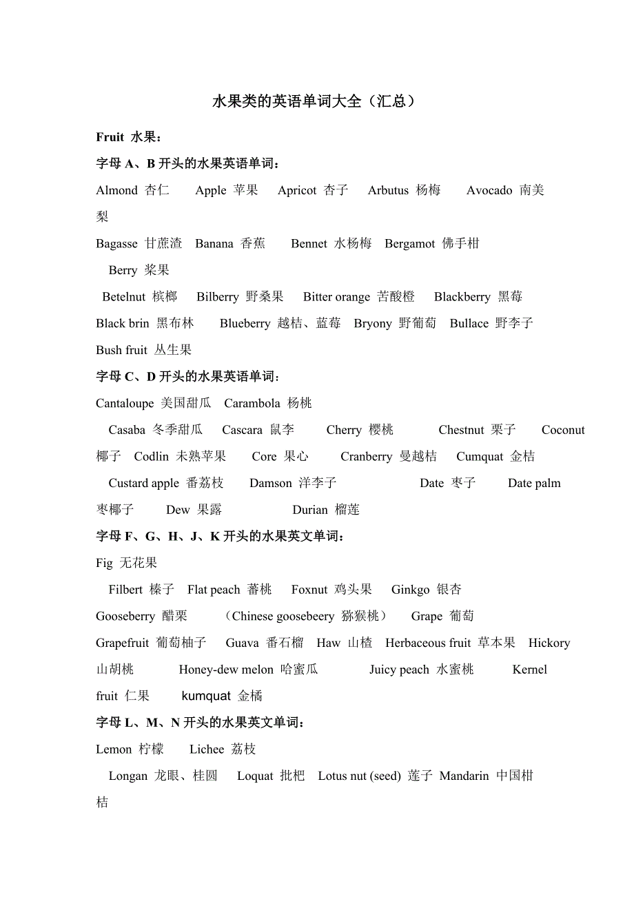 水果类的英语单词大全.doc_第1页