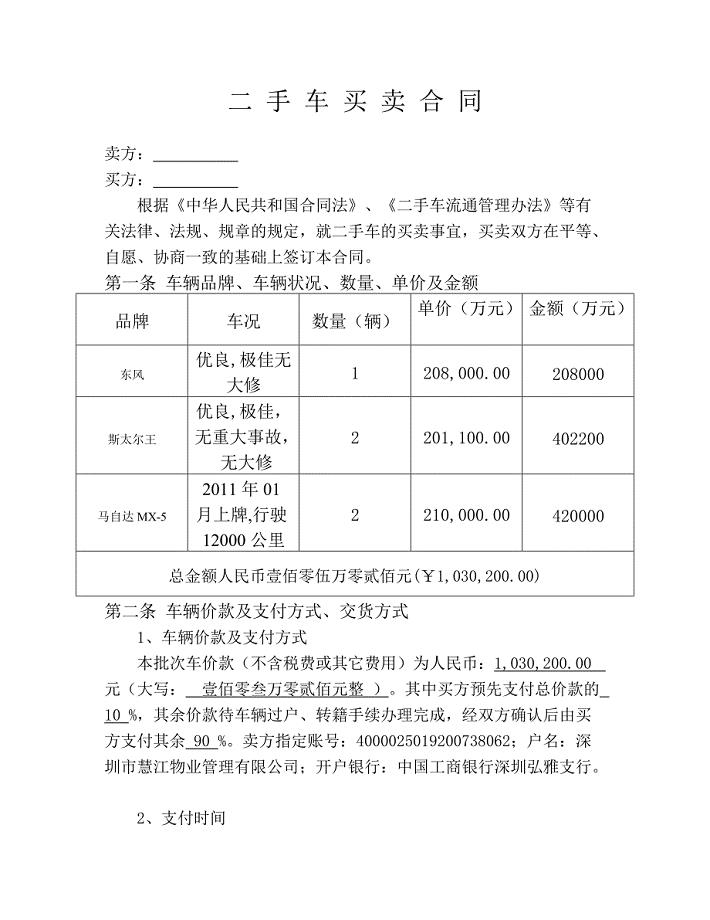 二手车采购合同