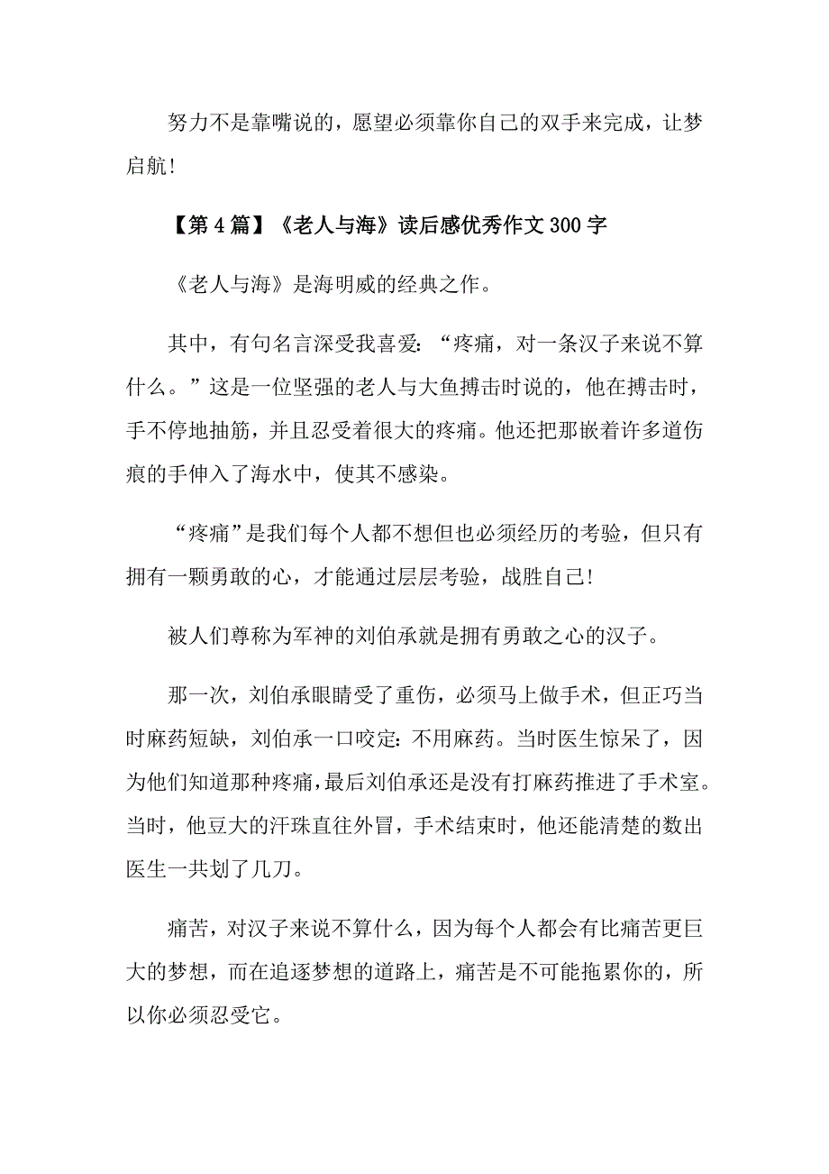 《老人与海》读后感优秀作文300字五篇_第4页