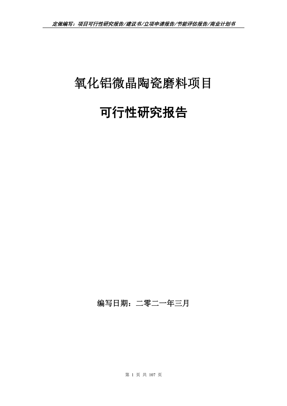 氧化铝微晶陶瓷磨料项目可行性研究报告写作范本_第1页