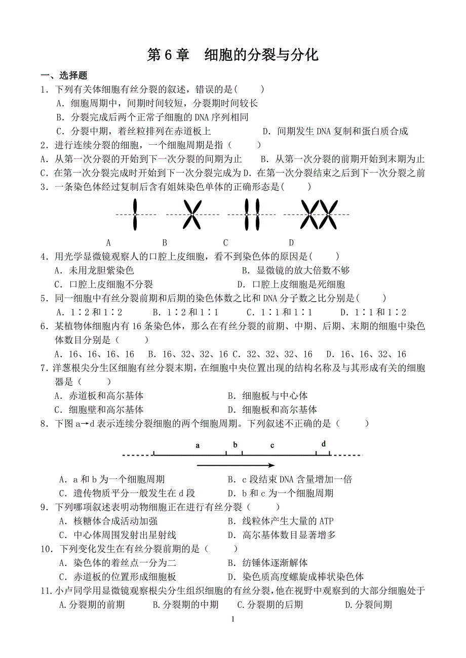 生物必修一第六章练习题及答案_第1页