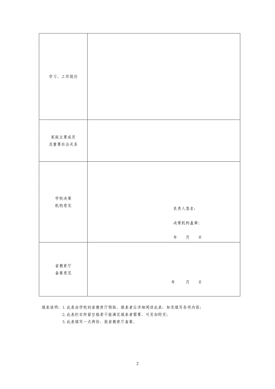 江西省民办高等学校决策机构组成人员备案表(式样)_第2页