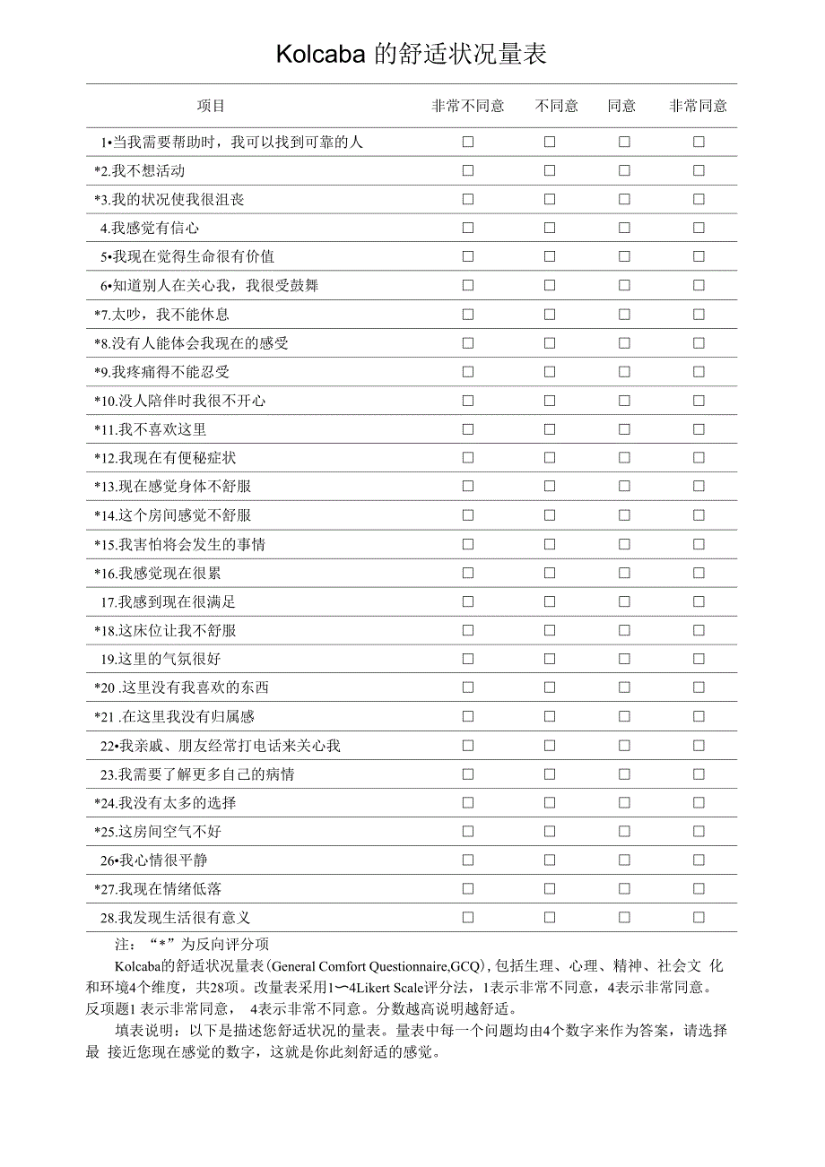 Kolcaba的舒适状况量表_第1页