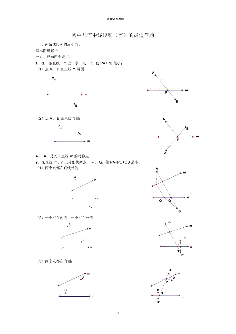 初中几何中线段和差的最大值与最小值练习题(最全)_第1页