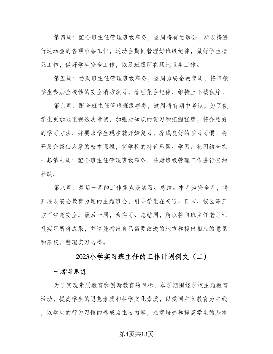 2023小学实习班主任的工作计划例文（4篇）_第4页