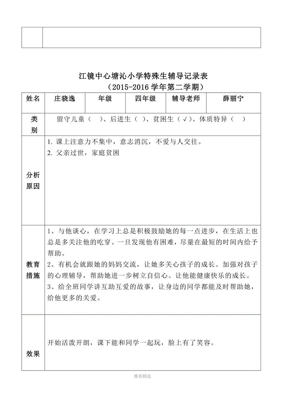 江镜中心塘沁小学特殊生情况记录表_第4页