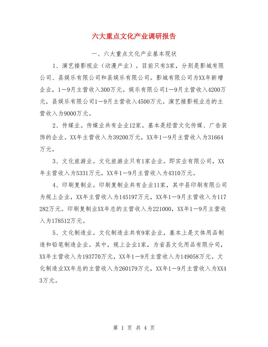 六大重点文化产业调研报告_第1页