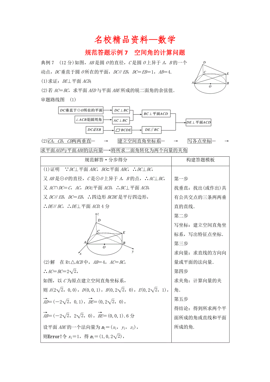 【名校精品】高考数学二轮复习 规范答题示例7 空间角的计算问题 理_第1页