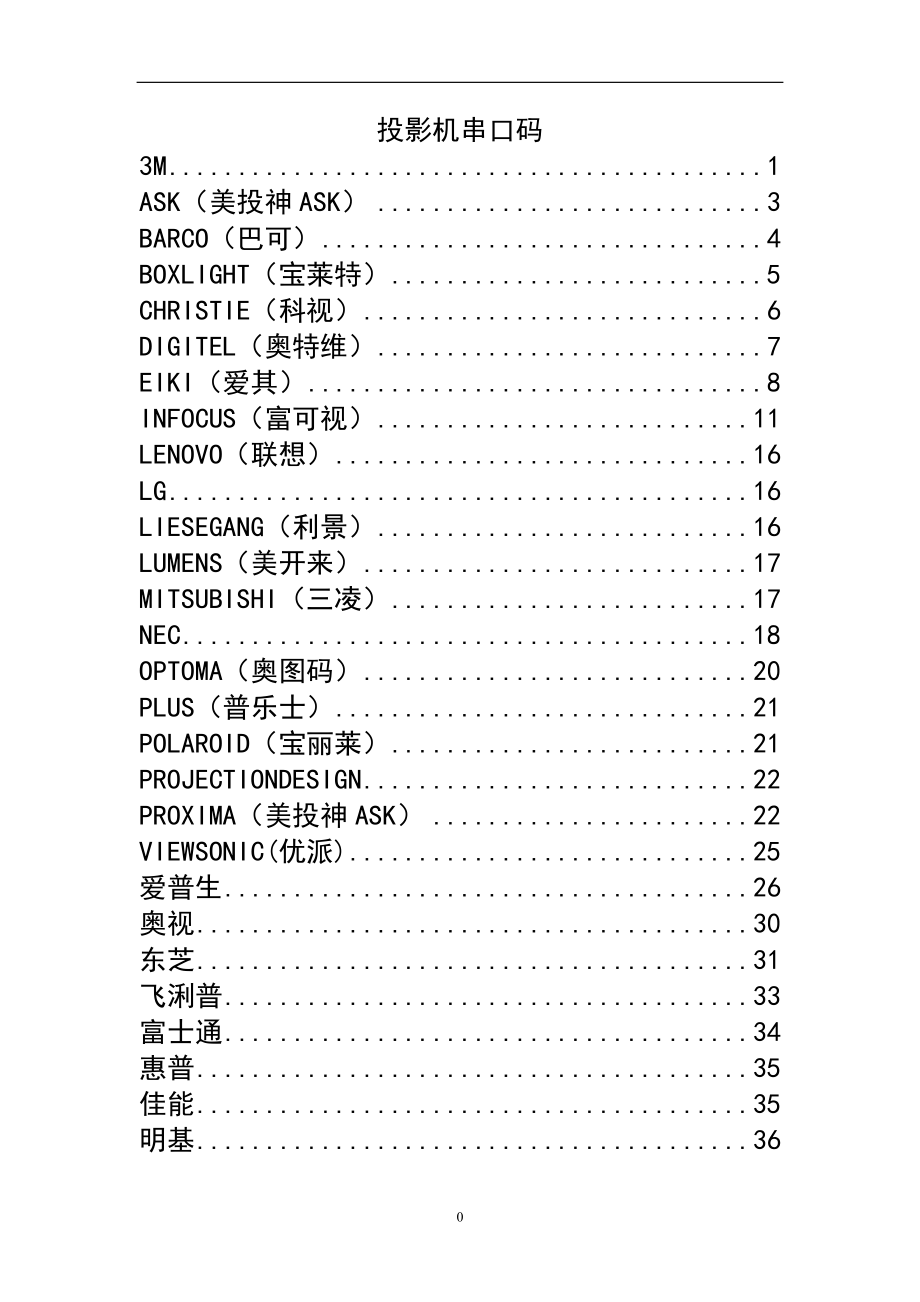投影机串口码汇总.doc
