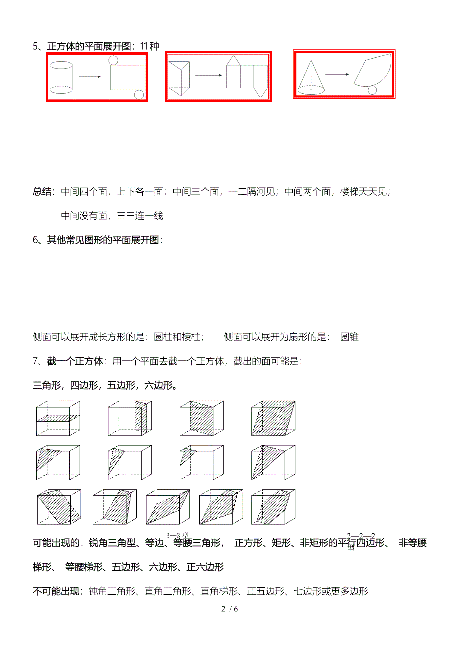 北师大版七年级上册数学第一章丰富的图形世界知识点归纳及巩固练习_第2页