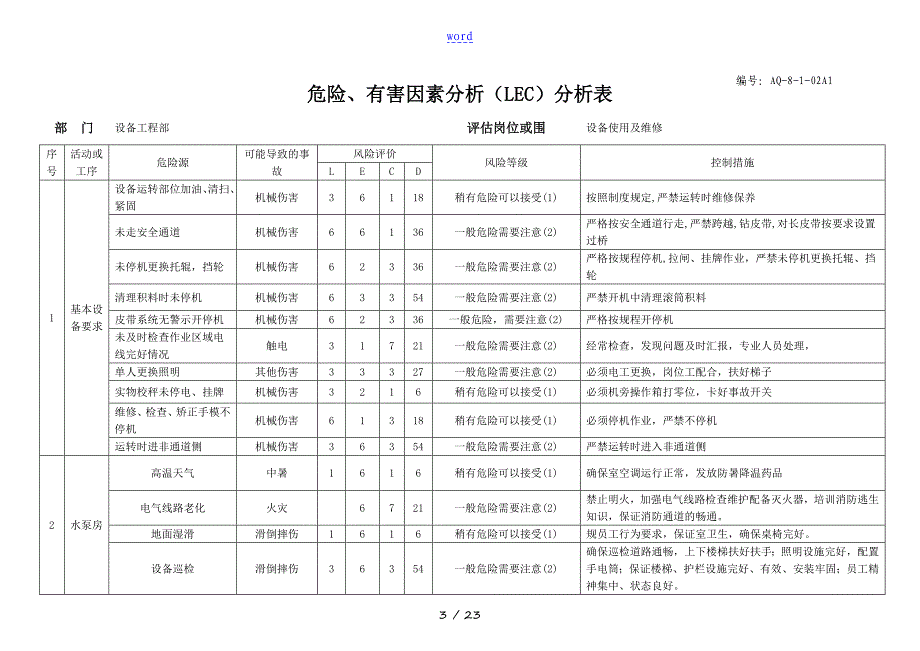 危险有害因素分析报告LEC表_第3页