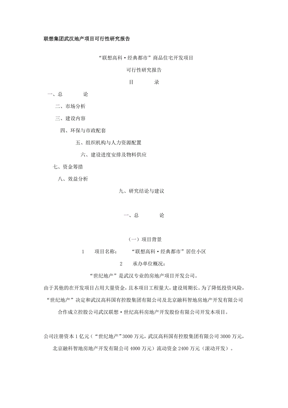 某集团武汉地产项目可行性研究报告_第1页