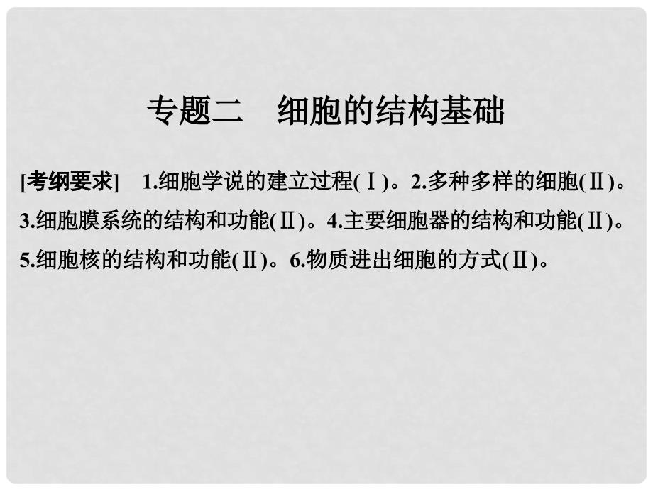 高考生物二轮专题复习 第一部分 专题突破篇 第一单元 专题2 细胞的结构基础课件_第1页