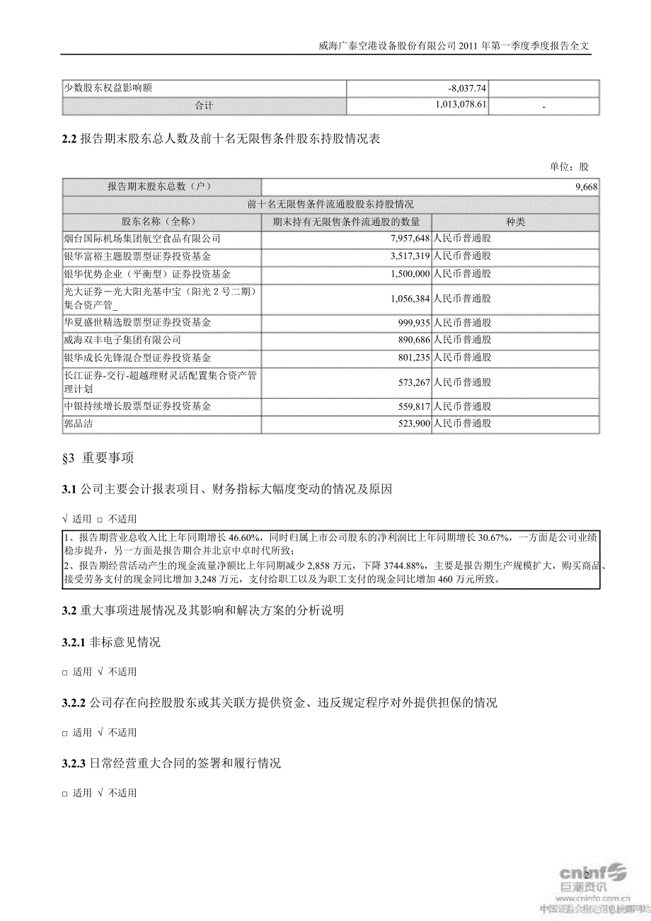 威海广泰：第一季度报告全文_第2页